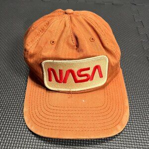NASA Orange Snapback Hat With Bold Logo & Green Brim - 100% Cotton - One Size Fi